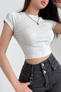 Fashion Women Scoop Neck Short Sleeve Crop Tops