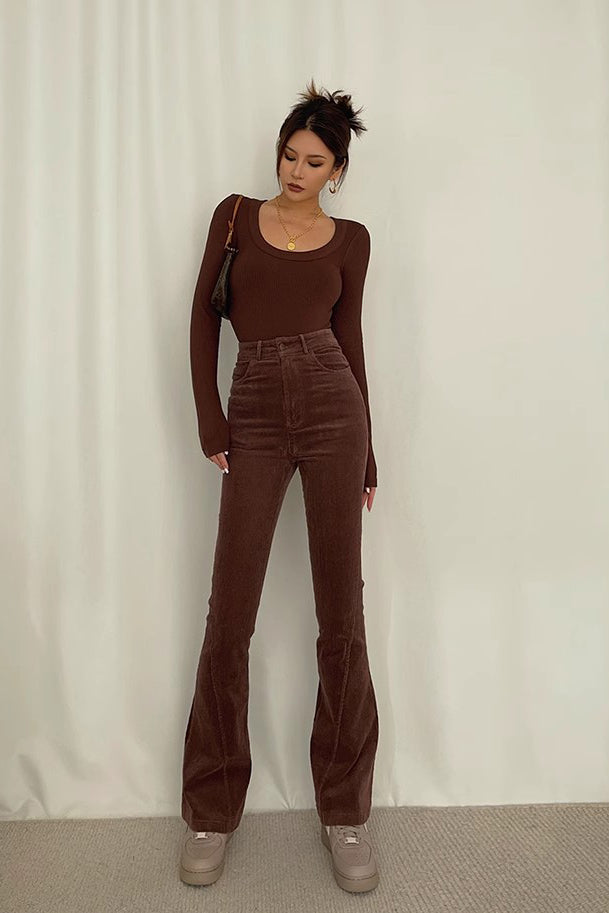 Nature High Waist Slant Pocket Flared Leg Pants