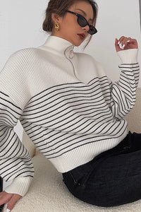 Women's Striped Print  Sweaters Fashion Zip Up Outwear Coats