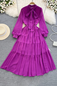 Fashion Women Long Sleeve Strappy Ruffle Maxi Dress