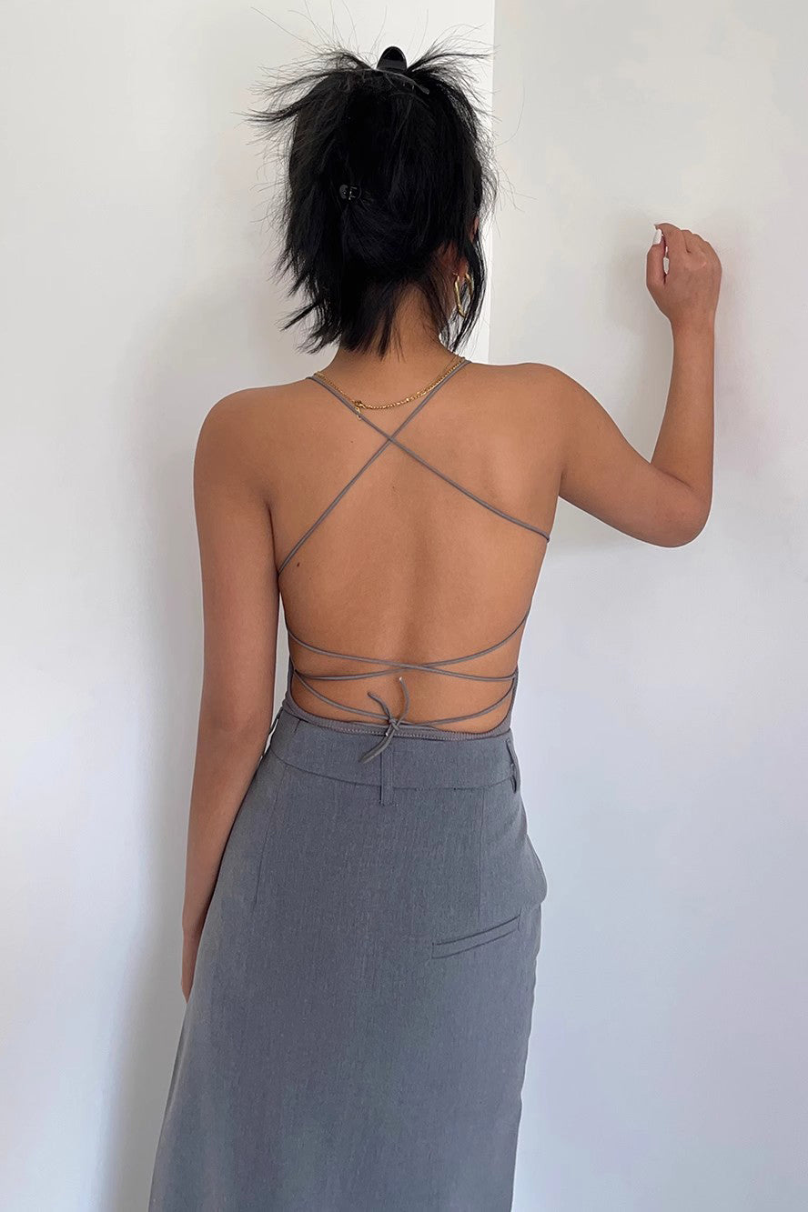 Spaghetti Straps Ribbed Tank Tops Backless Cami Tee