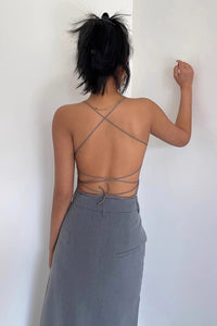 Spaghetti Straps Ribbed Tank Tops Backless Cami Tee