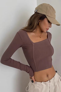 Women's Long Sleeve Scoop Neck Ribbed Tops Fitted Shirts