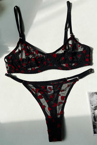 Sexy Women Heart Embroidery Underwear Lingerie Set