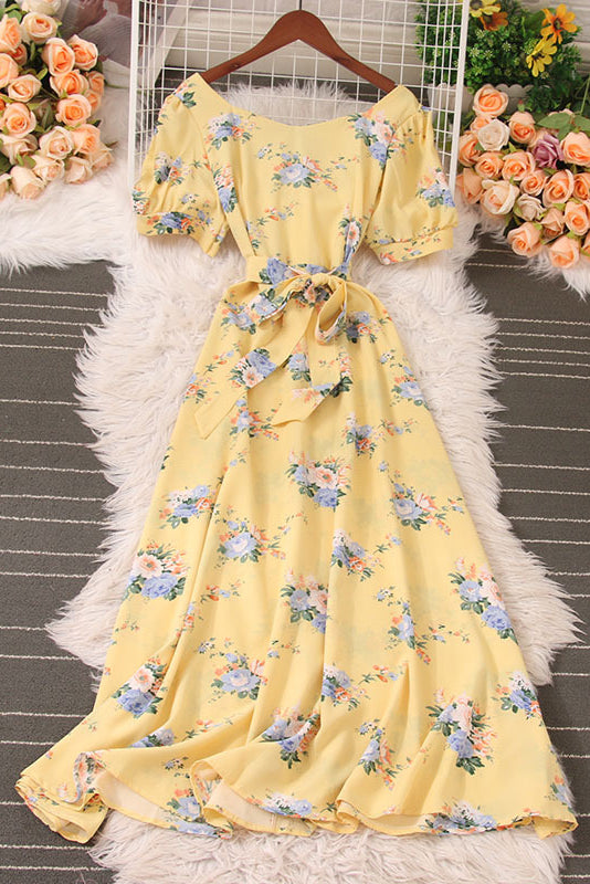 yellow short sleeve maxi dress Debina Midi Dress