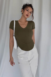 Irregular Hem V Neck Shirt Tops