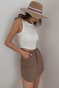 Women's  Buttoned Front Asymmetrical Hem Belted Skirt