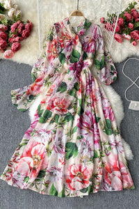 Fashion Women Strappy Long Sleeve Floral Maxi Dress