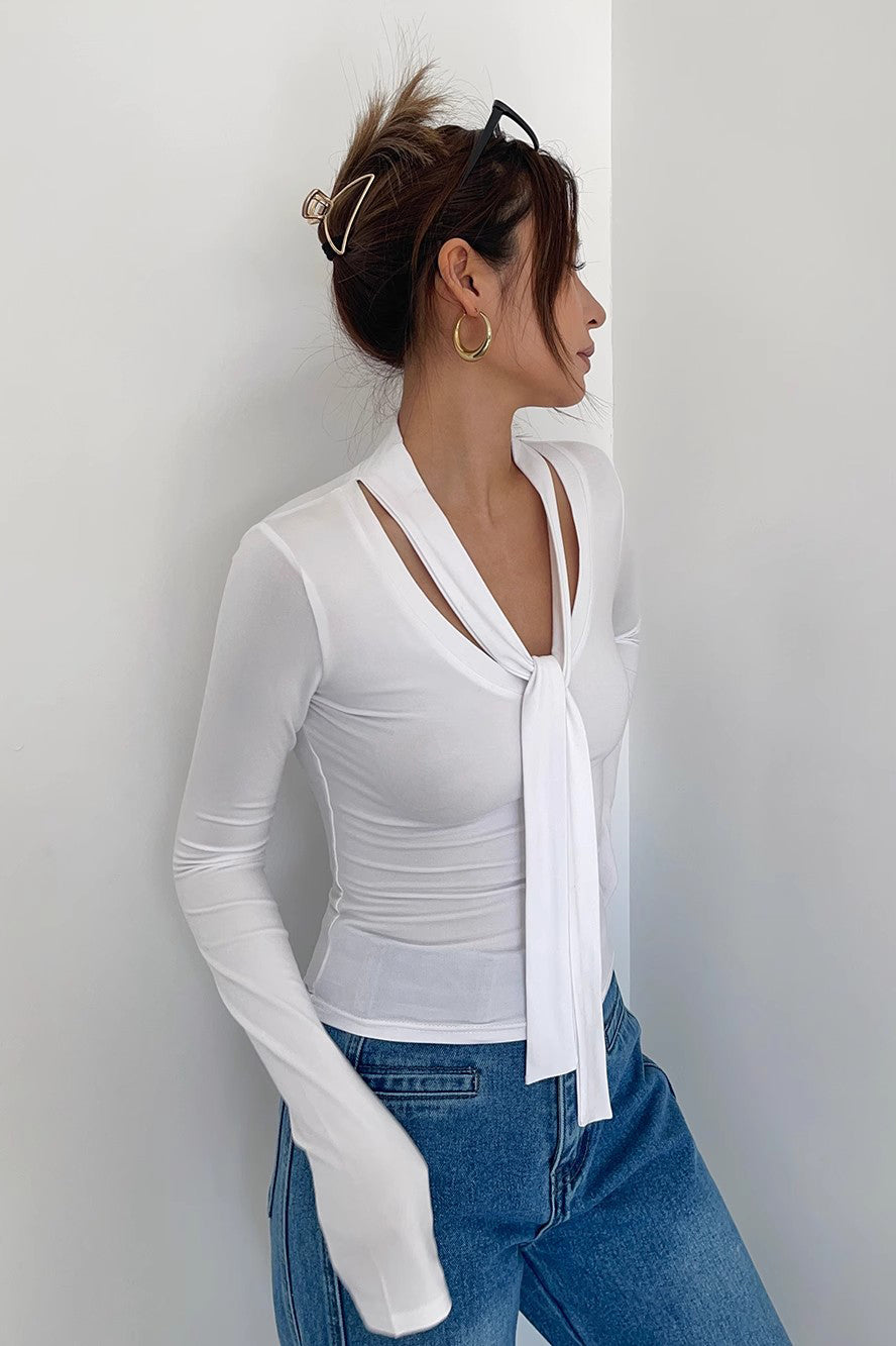 Women's  Wrap V-Neck Fitted Tops Shirt