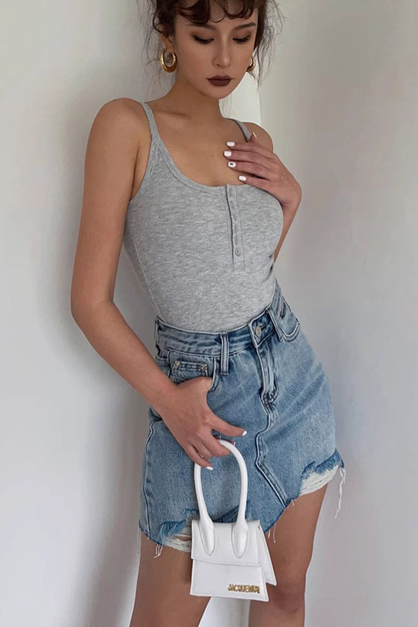 Women's Ribbed Fitted Button Crop Tank Top