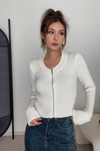 Women's Open Front Cardigan Sweaters Fashion Zip Detail Outwear