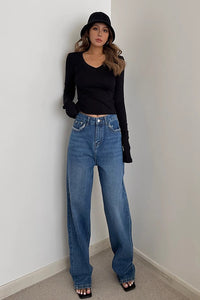 Nature High Waist Raw Trim Pocket Jeans