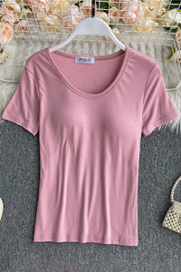 Fashion Women Scoop Neck Short Sleeve T-Shirt Top