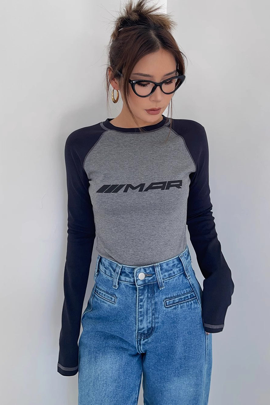 Retro Contrast Fitted Long Sleeve T-Shirt