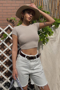 Women's Ribbed Short Sleeve Crop Tank Top Shirt