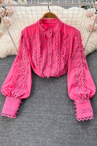 Fashion Women Lace Hollow Long Sleeve Tops