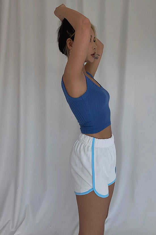 Rib-Knit Solid Heart Print Sport Shorts