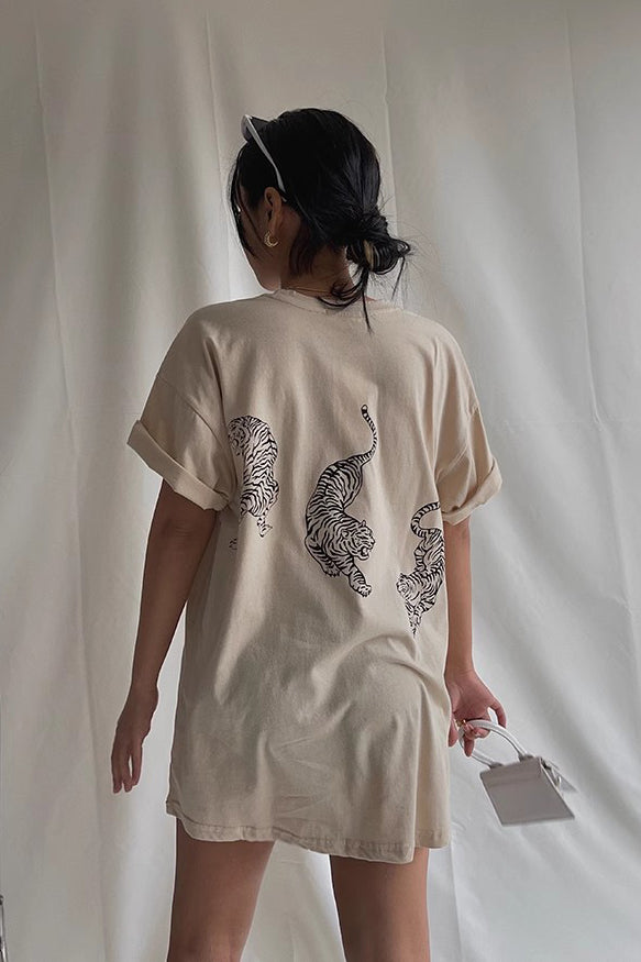 Women's Tiger Print Crew Neck Tops Shirt