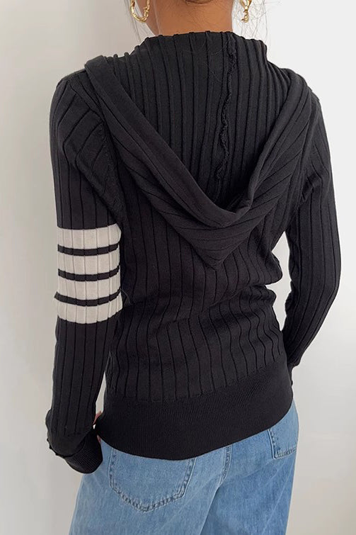 Women's Open Front Sweatshirt Fashion Rib-Knit Hooded