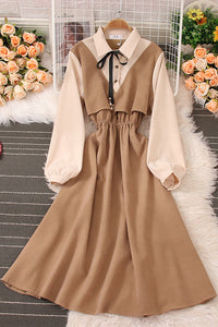 Fashion Women Lapel Strappy Buttons Long Sleeve Maxi Dress