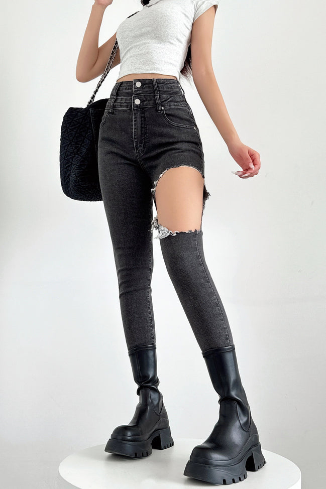 Fashion Women Tight Ripped Pants Trousers Jeans