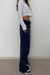 Drawstring Waist Patched Detail Sports Pants