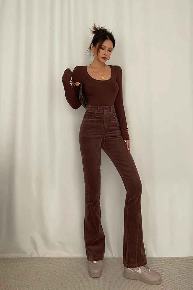 Nature High Waist Slant Pocket Flared Leg Pants