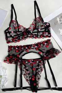 Sexy Women Heart Embroidery Gauze Underwear Lingerie Set