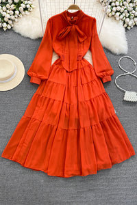 Fashion Women Long Sleeve Strappy Ruffle Maxi Dress