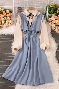 Fashion Women Lapel Strappy Buttons Long Sleeve Maxi Dress