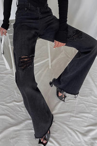 Ripped Slant Pocket Straight Leg Jeans