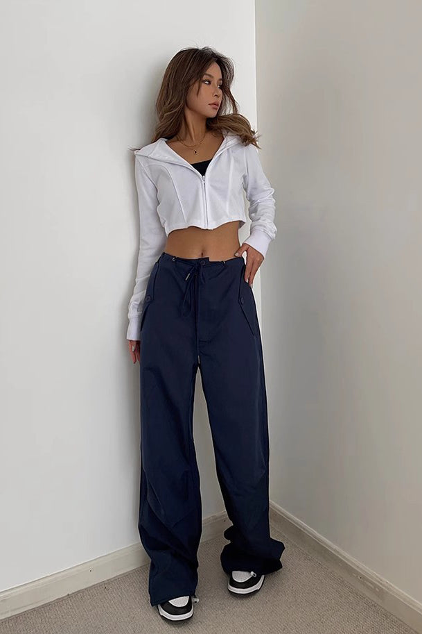 Drawstring Waist Patched Detail Sports Pants