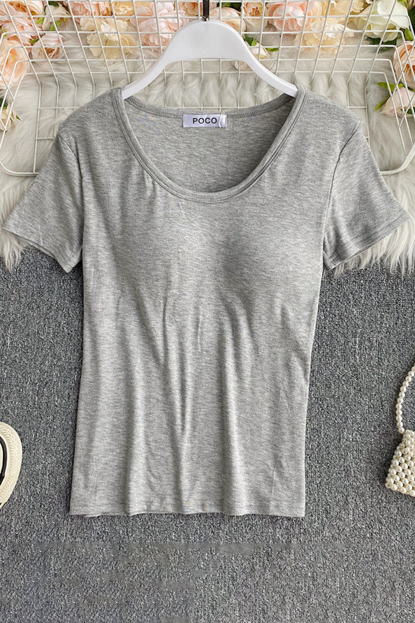 Fashion Women Scoop Neck Short Sleeve T-Shirt Top