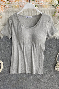 Fashion Women Scoop Neck Short Sleeve T-Shirt Top