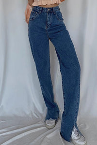 Split Slant Pocket Straight Leg Jeans