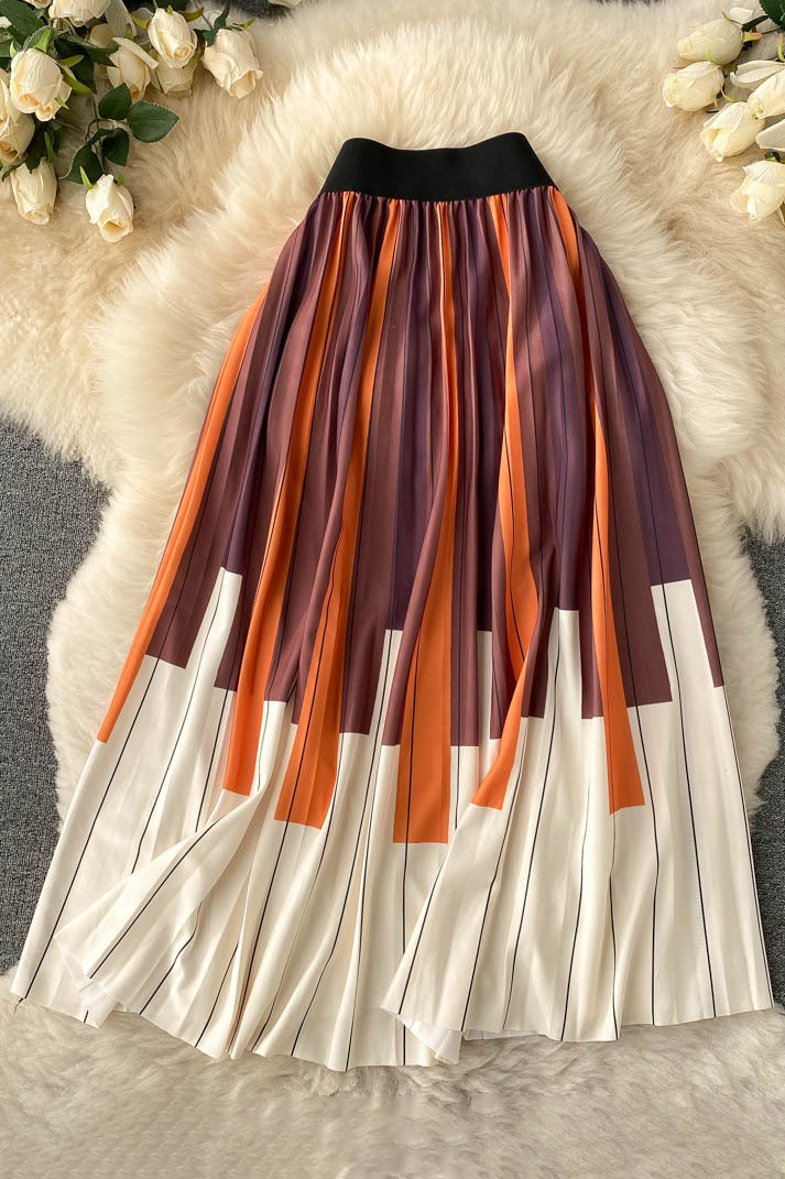 Fashion Women Print Pleated Skirt