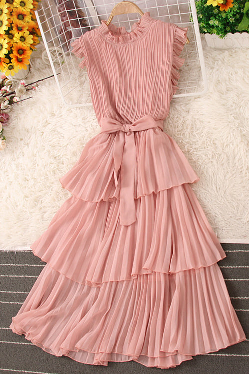 Fashion Women Lace Sleeveless Pleated Maxi Dress