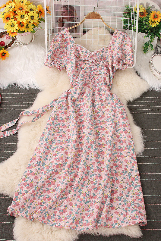 Fashion Women Floral Short Sleeve Strappy Maxi Dress