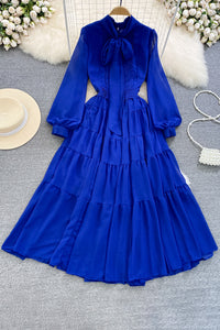 Fashion Women Long Sleeve Strappy Ruffle Maxi Dress