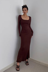 Women's Sexy Scoop Neck Long Sleeve Bodycon Dress