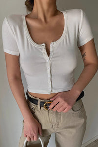 Women's Ribbed Buttoned Front Crop Tank Top Shirt