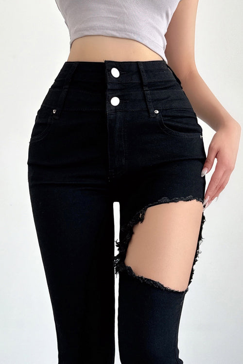 Fashion Women Tight Ripped Pants Trousers Jeans