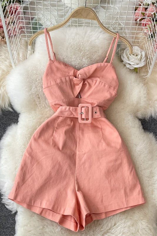 Retro Women Off Shoulder Strap Romper Jumpsuit