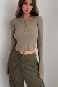 Women's Ribbed Long Sleeve Crop Tops Shirt