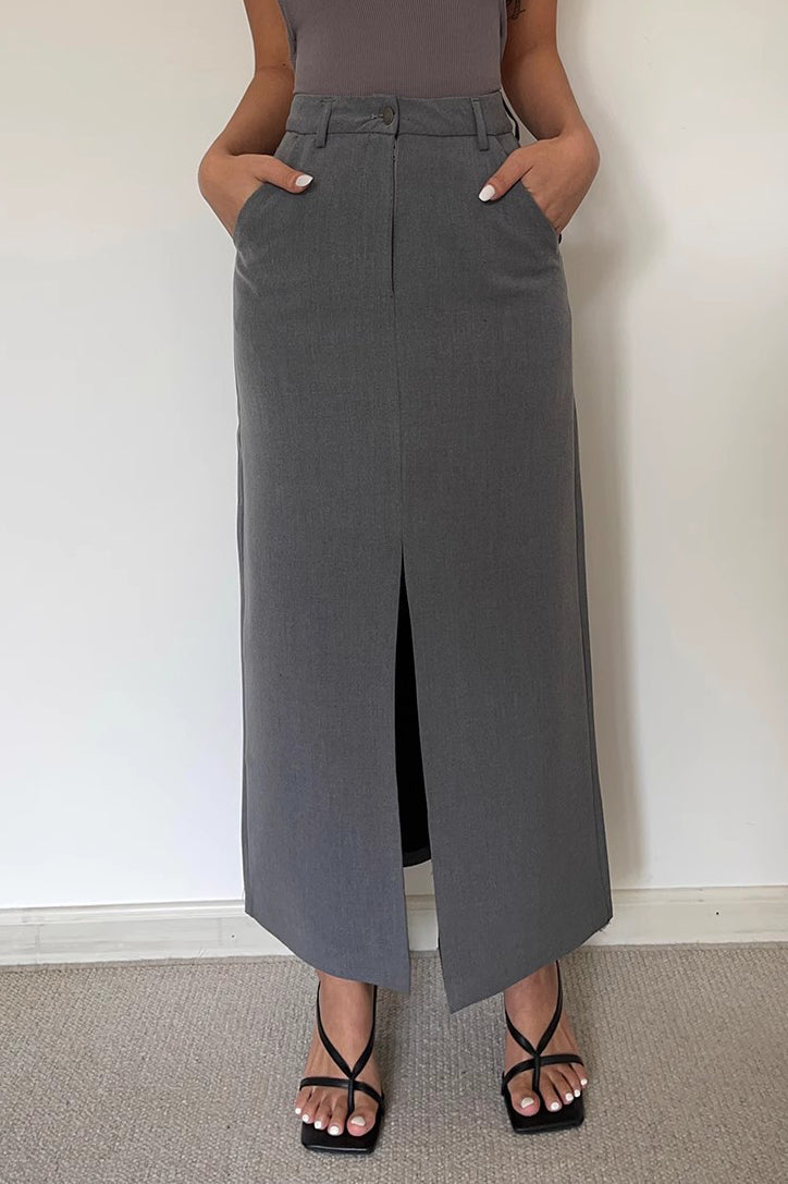 Solid A-Line Low Rise Split Hem Skirt