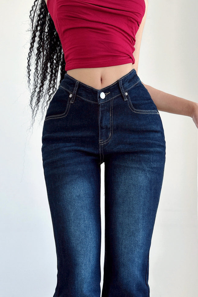 Retro Women Bodycon Buttons Zip V-Waist Pants Trousers Jeans