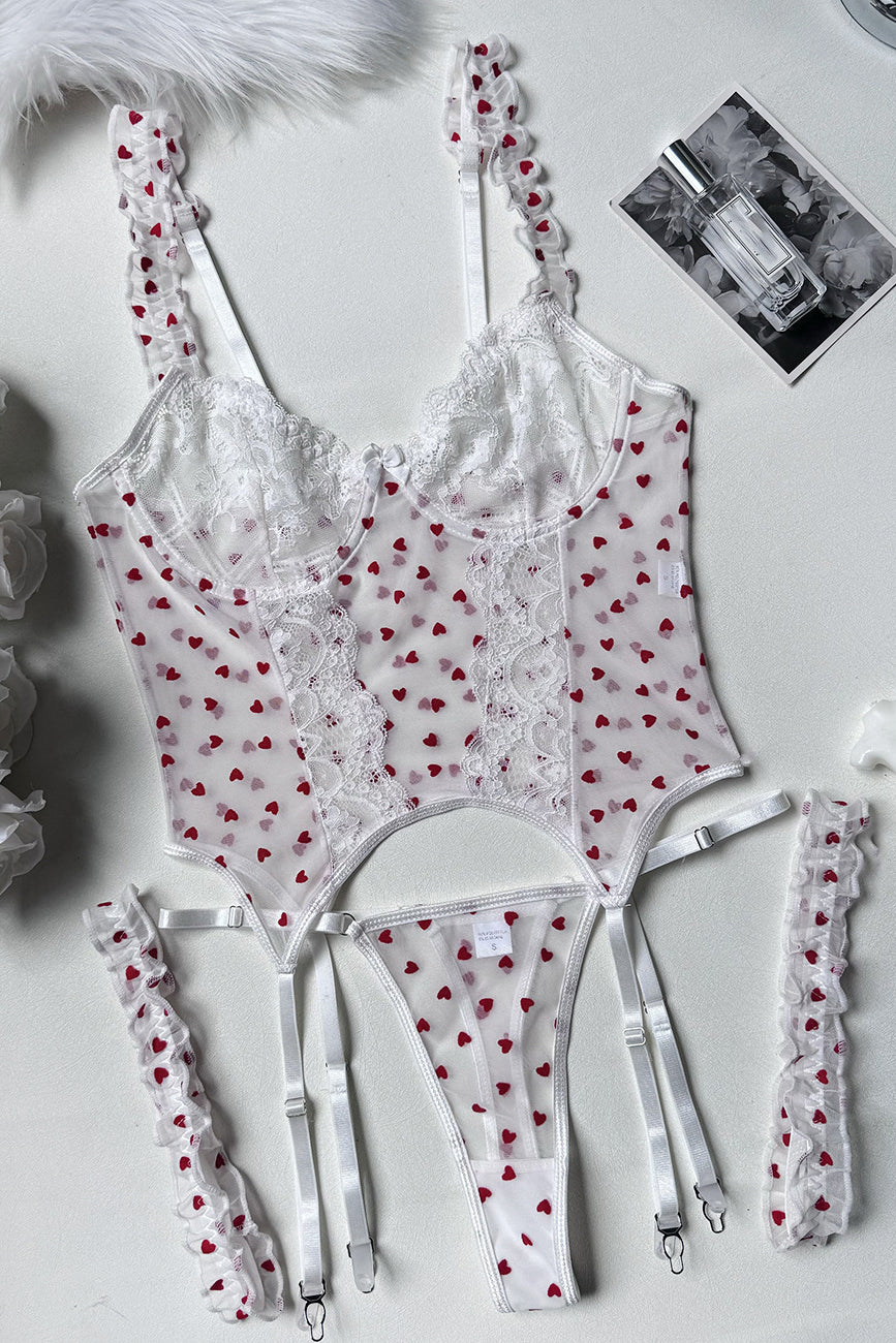 Sexy Women Heart Pattern Lace Strap Underwear Lingerie Set