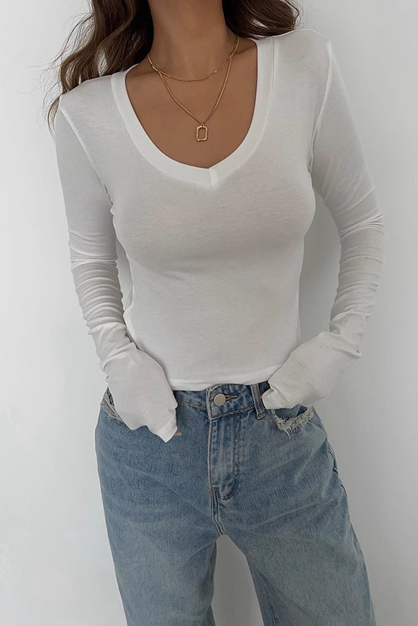 Women's Long Sleeve Wrap V Neck Ribbed Tank Tops Fitted Basic Shirt
