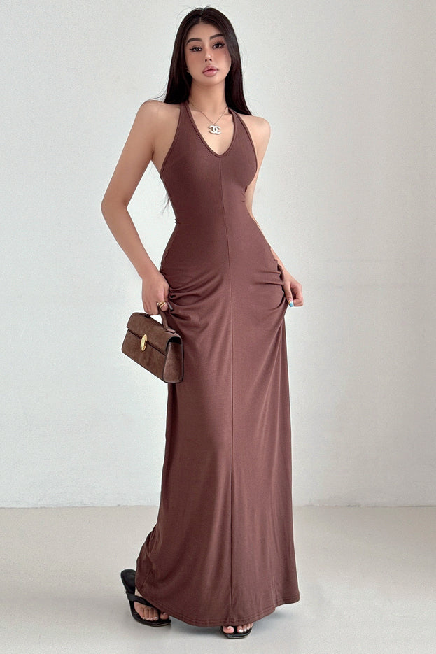 Sexy Women V-Neck Sleeveless Backless Ruffle Maxi Dress