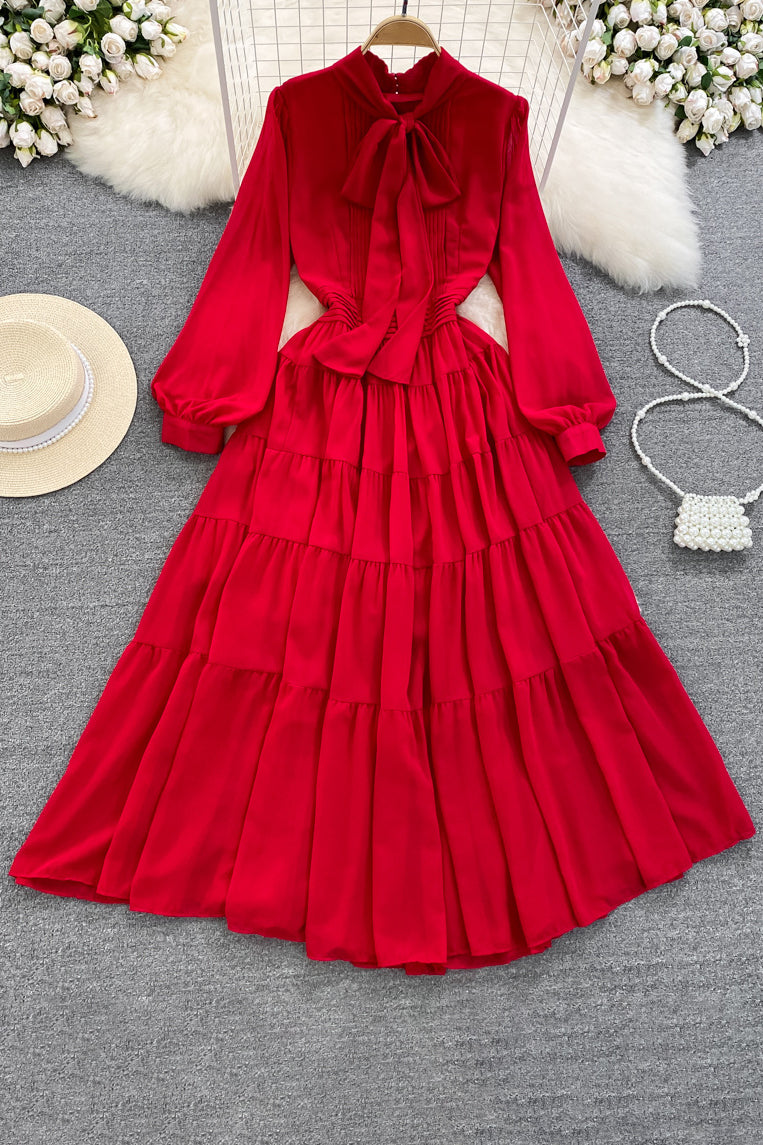 Fashion Women Long Sleeve Strappy Ruffle Maxi Dress